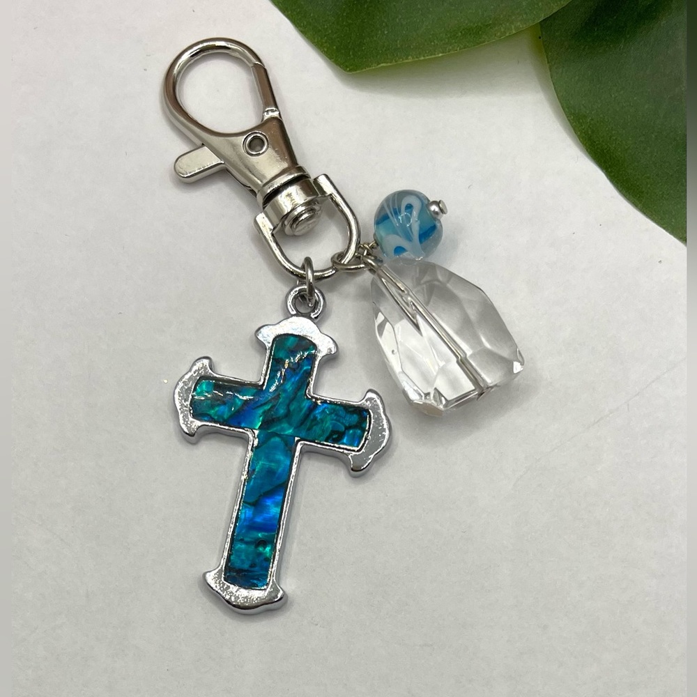 Bleu cross Pendant and crystals keychain